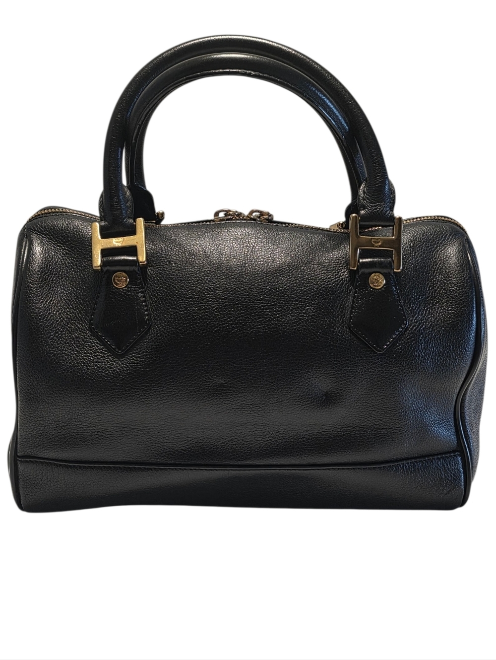 MCM Boston Bag With Gold Hardware Classic Black Leather Dome Satchel Handbag - Picture 5 of 15